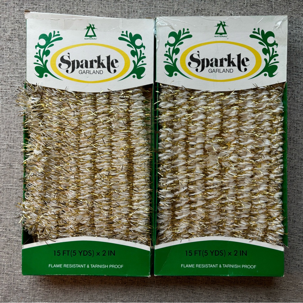 Vintage MCM Gold Sparkle Tinsel Garland Set 30 Feet